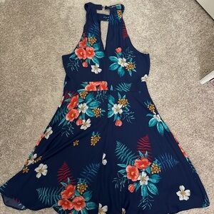 Express Navy Floral Halter Dress